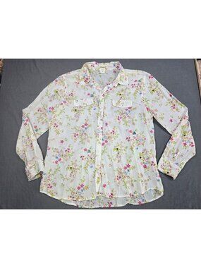 Floral Button-Up Long-Sleeve 100% Cotton Shirt Passport XL White Pink